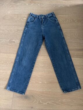 Classic High-Waist Straight Leg Jeans - Dark Blue Denim